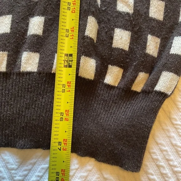Nove Silk Cashmere V-Neck Sweater Brown White Check - Picture 11 of 11